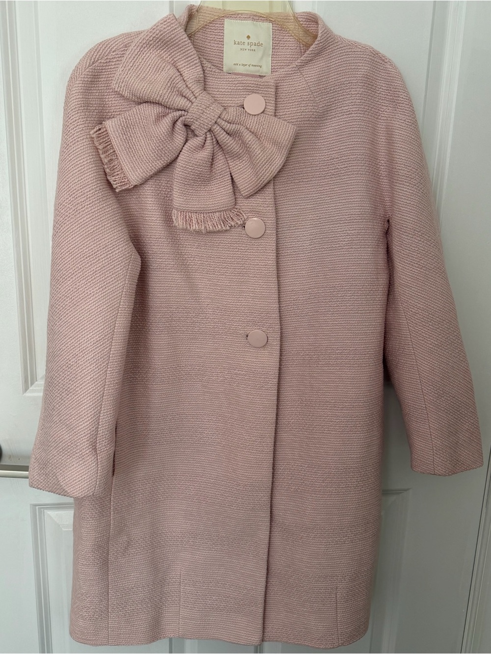 Kate Spade Cottage-core Dorothy Pink Pearl Bow Button Down Peacoat Size Medium